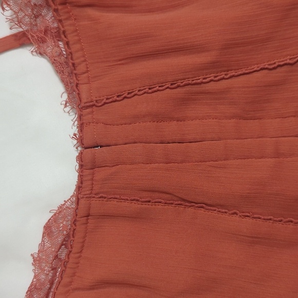 ASOS DESIGN corset lace chiffon mix panelled milkmaid midi dress, Color Rust Sz0 - Picture 14 of 16